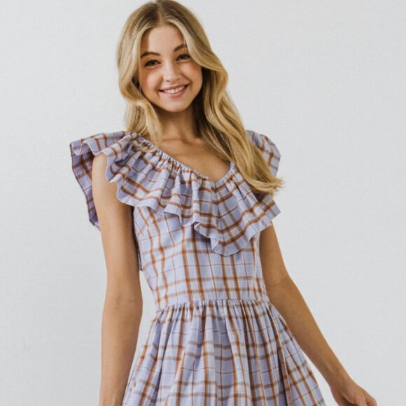 English Factory Lavender and Mocha Mousse Ruffle Midi Dress - Picture 1 of 3